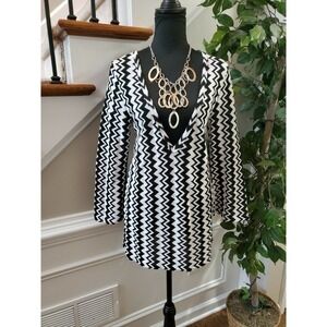 Venezia Women BlacK/White Cotton & Polyester Long Sleeve V-Neck Top Shirt